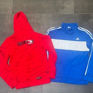 Red Nike Hoodie and Blue Adidas Track Jacket